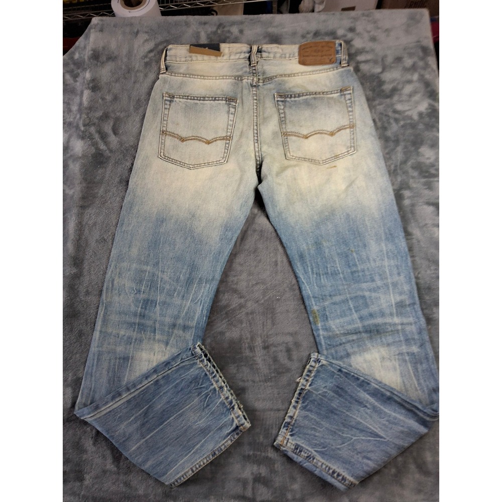 American Eagle Slim Straight Destroyed Light Wash Patched Jeans 29x32 3446-953 - Picture 12 of 16